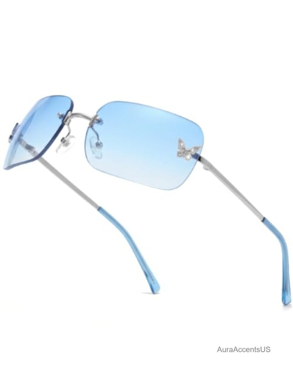 Rimless Rectangle Y2K Sunglasses UV400 Lightweight Festival Butterfly Accents